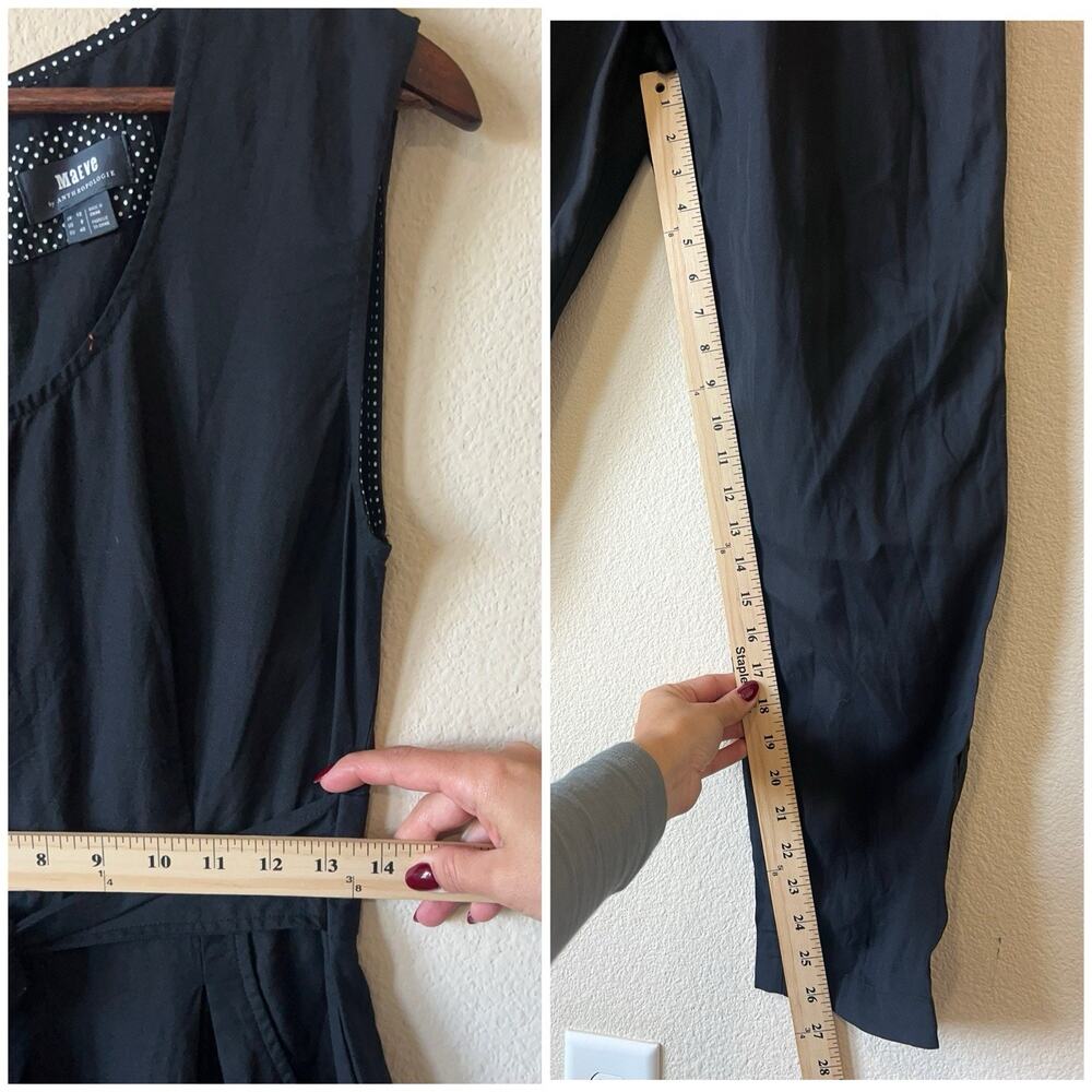 Anthropologie Maeve 8 Black Linen Blend Jumpsuit Tie Waist Pockets Sleeveless - Picture 6 of 9